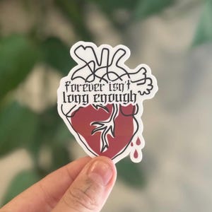 Für immer ist nicht lang genug Aufkleber | Gothic Herz und Skeletthände | Vinyl wasserfest Aufkleber | Matte Oberfläche
