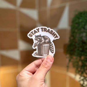 Stay Trashy Raccoon Sticker: Funny Waterproof Vinyl Decal