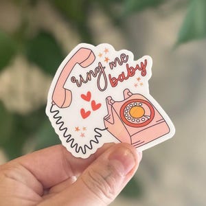 Pegatina Ring Me Baby / Bonita pegatina para teléfono móvil en tonos pastel para el día de San Valentín / Vinilo romántico resistente al agua