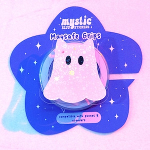 Holographic Ghost MagSafe Grip: Spooky Bookish Phone Stand