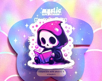 Reading Grim Reaper Phone Grip: Spooky Kindle MagSafe Holder | Mysticbluustickers™