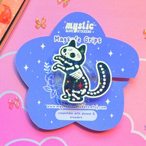 Skeleton Cat MagSafe Grip | Holographic Sparkle Phone Stand, Kindle Holder