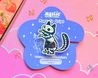 MagSafe Phone Grip | Kindle Grip | Magnetic Phone Stand for iPhone | Skeleton Cat Spooky Aesthetic