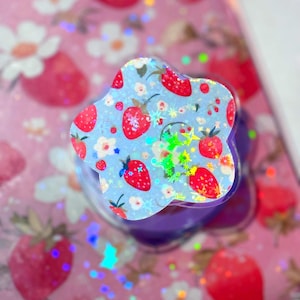 Strawberry Magsafe Kindle Phone Grip: Holographic Floral Kindle Accessory