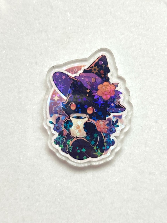 Witch Cat Cabochon: Holographic or Matte Acrylic Flatback | MysticBluuStickers™