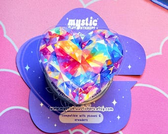 Diamond Heart Magsafe Phone Grip, Kindle Grip Holographic Ereader Accessory