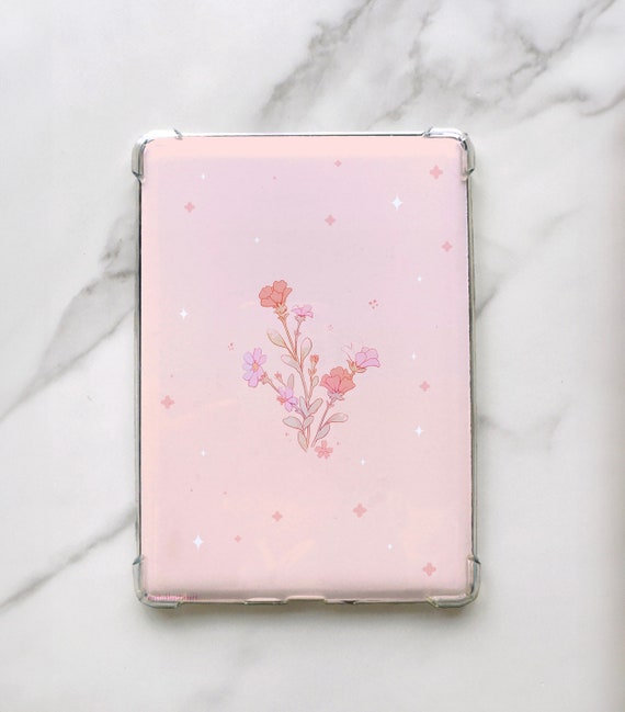 Pink Floral Kindle Paperwhite Insert, Holographic Cardstock Cover, Coquette Soft Girl Decor