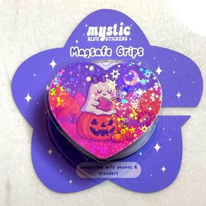 Ghost Pumpkin Kindle Grip – Magsafe Holographic Halloween Kawaii | Mysticbluustickers™