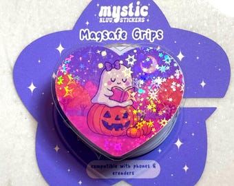 Ghost Pumpkin Kindle Grip – Magsafe Holographic Halloween Kawaii | Mysticbluustickers™