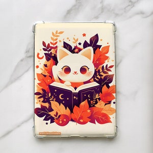 Cat Reading Kindle Insert: Fall Leaves E-reader Art | MysticBluuStickers™