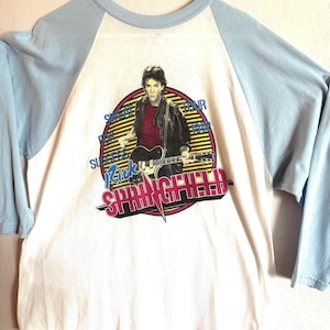 Maglietta vintage rara autografata del tour Rick Springfield del 1982, taglia L.