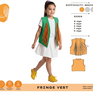 Fringe Vest PDF Sewing Pattern | 4-8 Age | Fall Layering Vest | Beginner Friendly