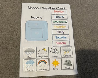 Personalised Week Days & Weather Chart, Home, School, Childminder Etc, SENCO, EYFS