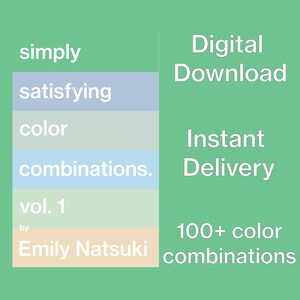Op de afbeelding: Een digitale download van meer dan 100 kleurencombinaties, getiteld "simply satisfying color combinations. vol. 1 by Emily Natsuki".