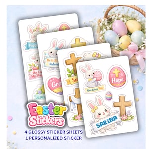 Autocollants de Pâques pour enfants chrétiens | Feuilles d'autocollants de versets bibliques | Panier de Pâques religieux | Stickers école du dimanche | Sticker personnalisé