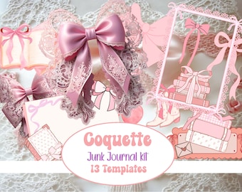 Dziennik ze śmieciami Bow, papiery Bow, dziennik ze śmieciami Coquette, papiery Coquette, papiery Pink Bow, dziennik ze śmieciami Pink Bow, efemerydy Coquette