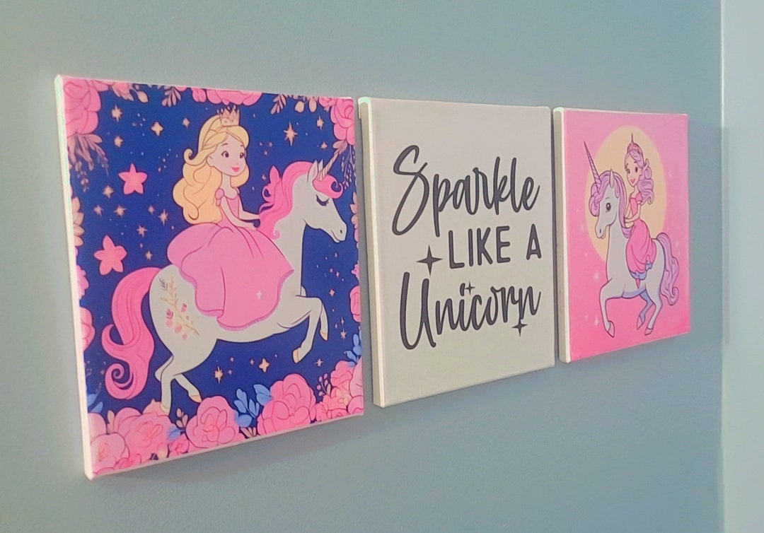 Pink Princess Canvas Pink Princess Wall Art Pink Princess Wall Decor Princess Riding Unicorn