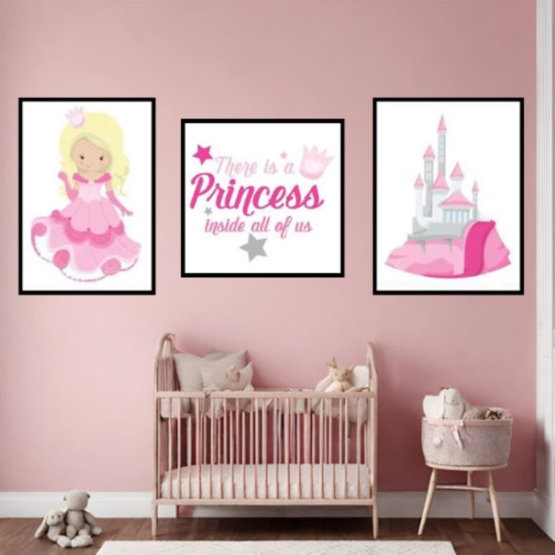 Pink Princess Wall Art Pink Princess Wall Decor Princess Nursery Room Wall Art Pink Princess