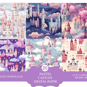 Castle papers, castle junk journal, enchanting papers, castle pages, pastel papers, princess papers fairytale papers, princess junk journal