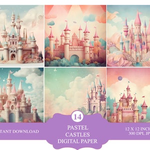 Castle papers, castle junk journal, enchanting papers, castle pages, pastel papers, princess papers fairytale papers, princess junk journal