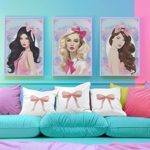 Printable wall art set of 3, Coquette room decor, Coquette wall art, Coquette wall prints