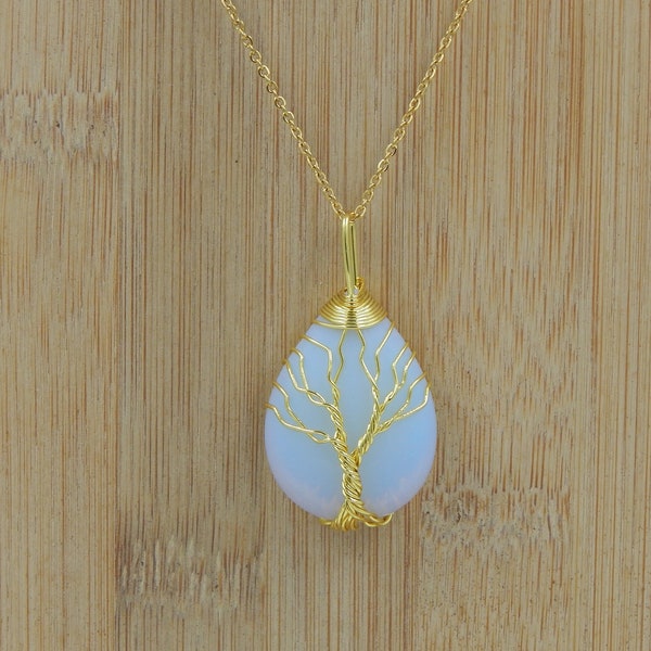 Gold Wire Wrapped Opalite Necklace, Gold Opalite Necklace, Opalite Crystal Necklace, Opalite Necklace, Gold Opalite Necklace, Opalite Gold