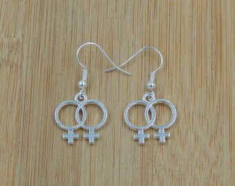 Double Venus Earrings, Lesbian Earrings, Venus Earrings, Dangle Double Venus Earrings, Double Venus Charm Earrings, Lesbian Jewelry, Venus