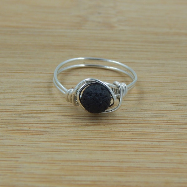 Lava Rock Ring, Wire Wrapped Lava Rock Ring, Lava Stone Ring, Lava Rock Jewelry, Lava Rock Beaded Ring, Diffuser Oil Ring, Diffuser Oil