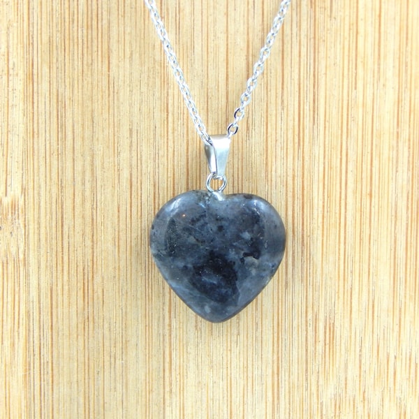 Larvikite Necklace, Larvikite Crystal Necklace, Larvikite Pendant, Larvikite Heart Necklace, Crystal Heart Necklace, Larvikite Gemstone