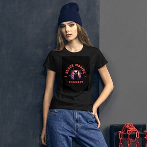 Women&#39;s short sleeve t-shirt &quot;Black Magick Oracle: Mystical Black Cat Graphic Tee&quot;