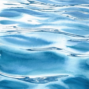 Realistic Water Painting Blue Tranquil Watercolour Print Water Ripples Minimalist Art Poster Calming Decor For Bathroom Original Vertical Ar
