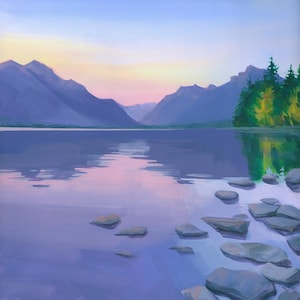 Sunset Mountain Canvas Print Art Print From Original Acrylic Painting Sunset Sky Wall Art, Sunset Lake Landscape, Peaceful Art Home decor