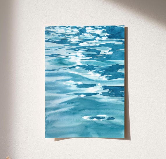 水の反射の波紋の写真、水面の水彩画、壁アートポスター、抽象的な水の