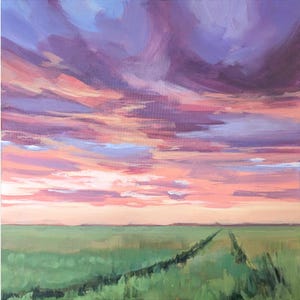Sunset Over Field Soothing Landscape Art for Calming Prairie Country Home Decor, Landscape Art, Print On Canvas, Modern Home Decor