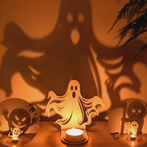 Ghost Shadow Lantern: Spooky Halloween Tealight Candle Holder