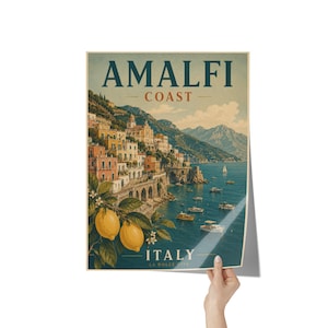 Amalfi Coast Print: Vintage Italy Travel Poster, Mediterranean Coastal Wall Artwork, Unframed image 11