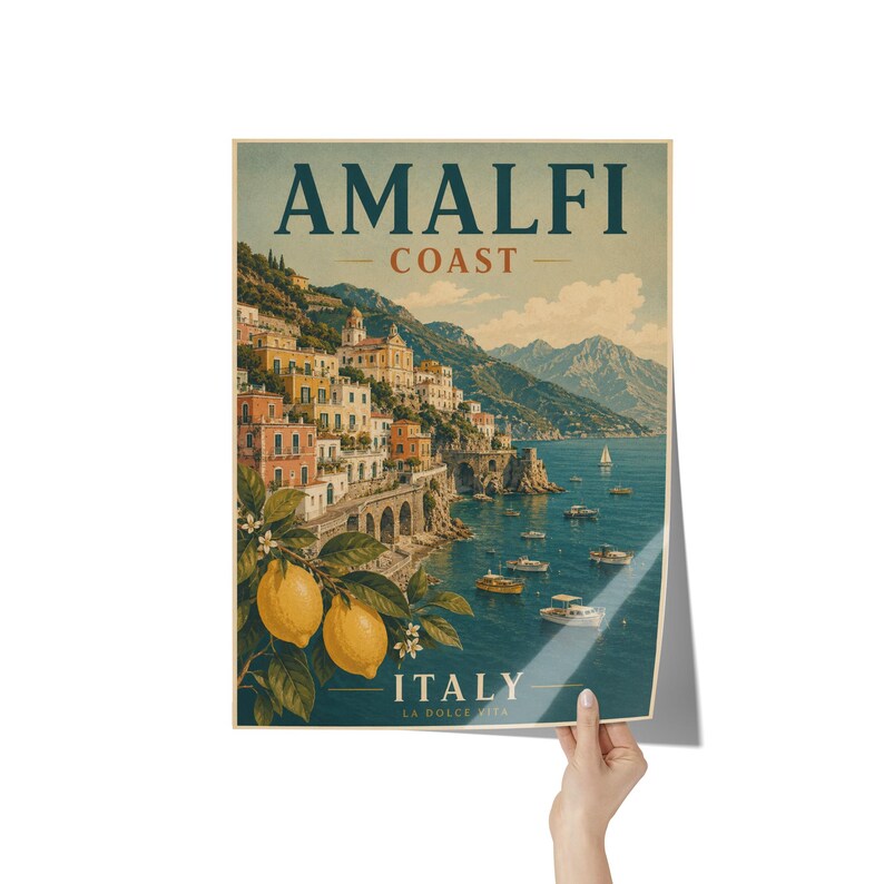 Amalfi Coast Print: Vintage Italy Travel Poster, Mediterranean Coastal Wall Artwork, Unframed image 11