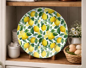 Citronfat och uppsättning: Gul citrus-servis för inomhus- eller utomhusbruk, sommarserveringsfat och matchande fat, polymerporslin