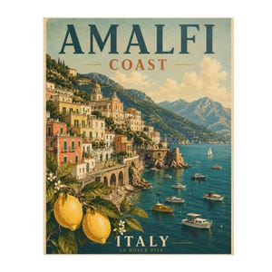 Amalfi Coast Print: Vintage Italy Travel Poster, Mediterranean Coastal Wall Artwork, Unframed image 4