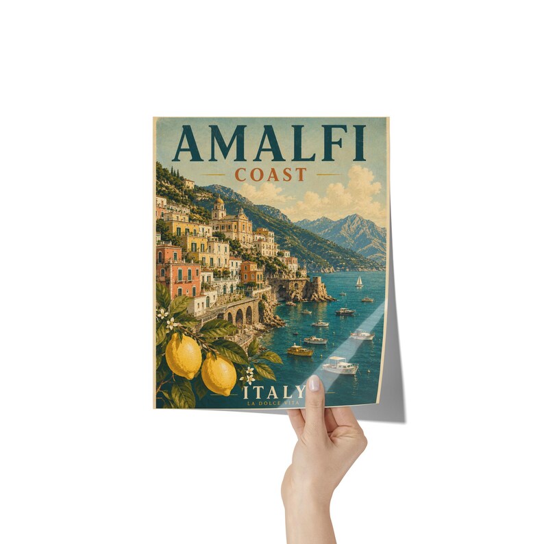 Amalfi Coast Print: Vintage Italy Travel Poster, Mediterranean Coastal Wall Artwork, Unframed image 9