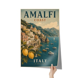 Amalfi Coast Print: Vintage Italy Travel Poster, Mediterranean Coastal Wall Artwork, Unframed image 12