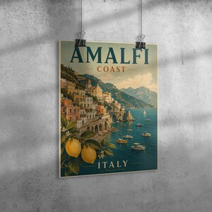 Amalfi Coast Print: Vintage Italy Travel Poster, Mediterranean Coastal Wall Artwork, Unframed image 15