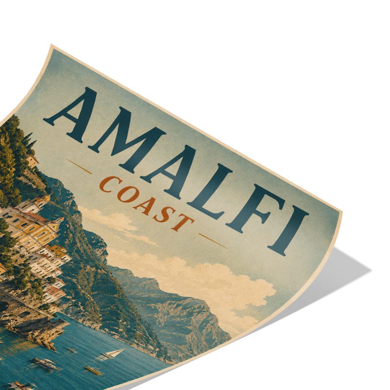 Amalfi Coast Print: Vintage Italy Travel Poster, Mediterranean Coastal Wall Artwork, Unframed image 17