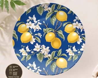 Lemon Dinner Plate, Italian Kitchen Decor, Citrus Dinnerware, Mediterranean Tableware, Made in USA, Unbreakable Dish