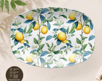 Bandeja para servir limones, decoración de cocina italiana, bandeja irrompible de cítricos amarillos, decoración de mesa mediterránea, regalo de inauguración de casa