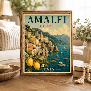 Amalfi Coast Print: Vintage Italy Travel Poster, Mediterranean Coastal Wall Artwork, Unframed image 3