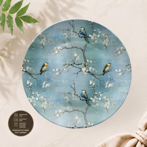 Blue Chinoiserie Dinner Plate, Botanical Bird Dishes, Unbreakable Dinnerware