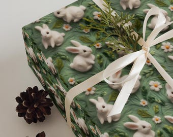 Matte Bunny Wrapping Paper: Easter Woodland Daisies Gift Wrap (3 Sheets)