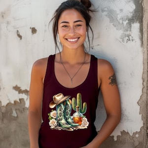 Cowgirl laarzen tanktop voor vrouwen, Nashville westernshirt, country girl concerttanktop, rodeofestival-T-shirt, zuidelijke meisjesstijl, cowgirlhoed