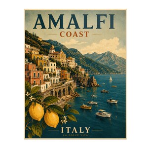 Amalfi Coast Print: Vintage Italy Travel Poster, Mediterranean Coastal Wall Artwork, Unframed image 5